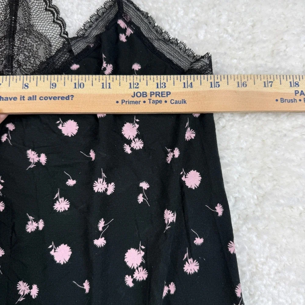 Victoria's Secret Nightgown Women Medium Black Floral Lace Trim Chemise Slip